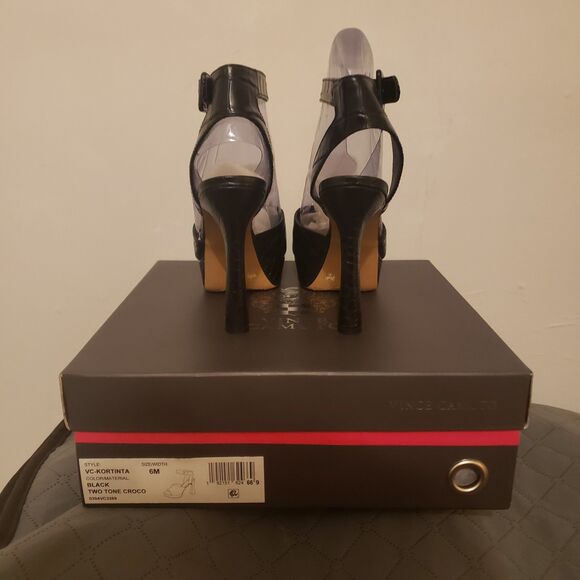 NIB Vince Camuto Kortinta croc-embossed platform high-heel sandal black SZ 6M - Picture 5 of 6